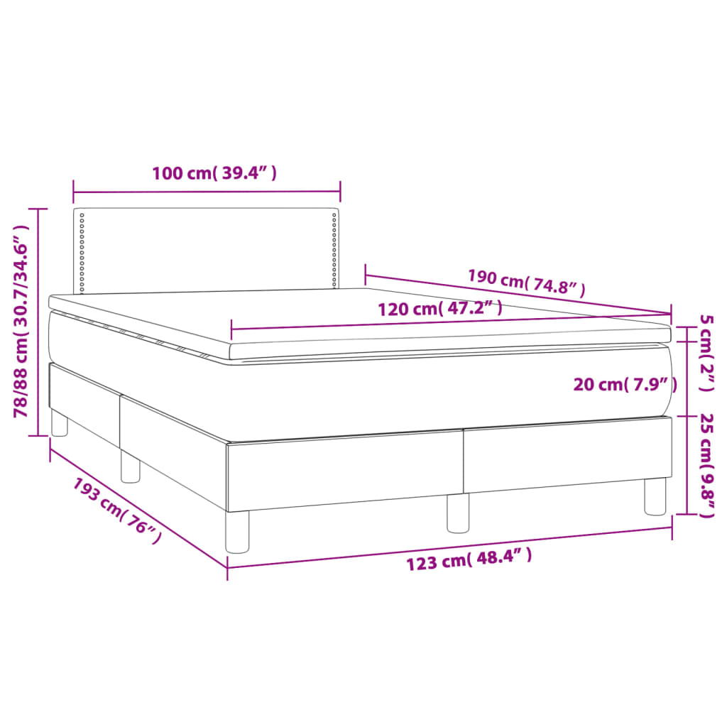 vidaXL Boxspringbett mit Matratze & LED Creme 120x190 cm Stoff