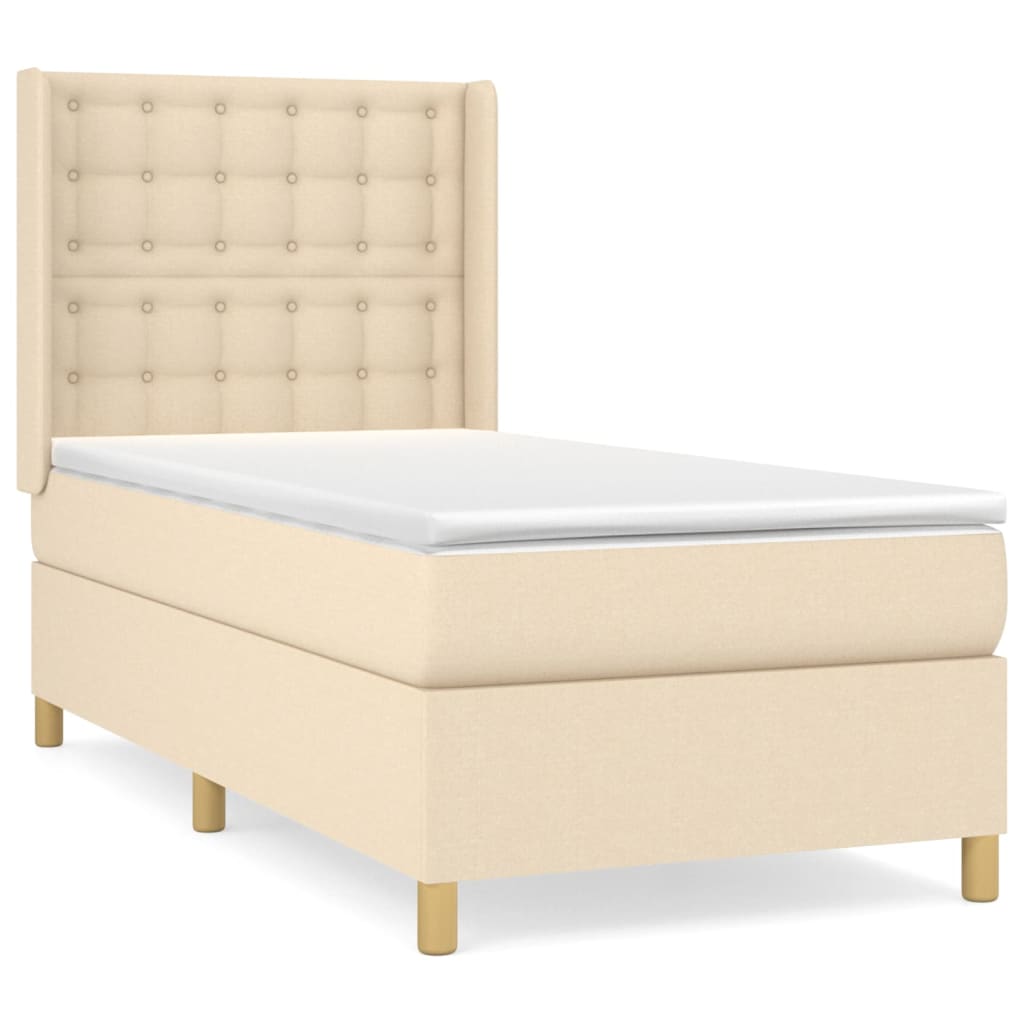 vidaXL Boxspringbett mit Matratze Creme 90x190 cm Stoff