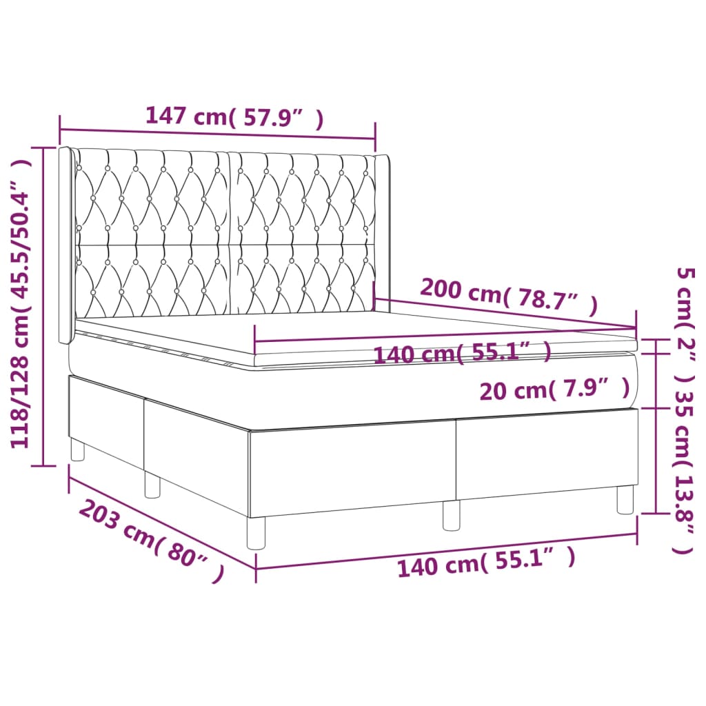 vidaXL Boxspringbett mit Matratze Taupe 140x200 cm Stoff