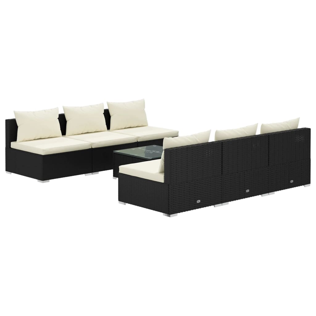 vidaXL 7-tlg. Garten-Lounge-Set mit Auflagen Poly Rattan Schwarz