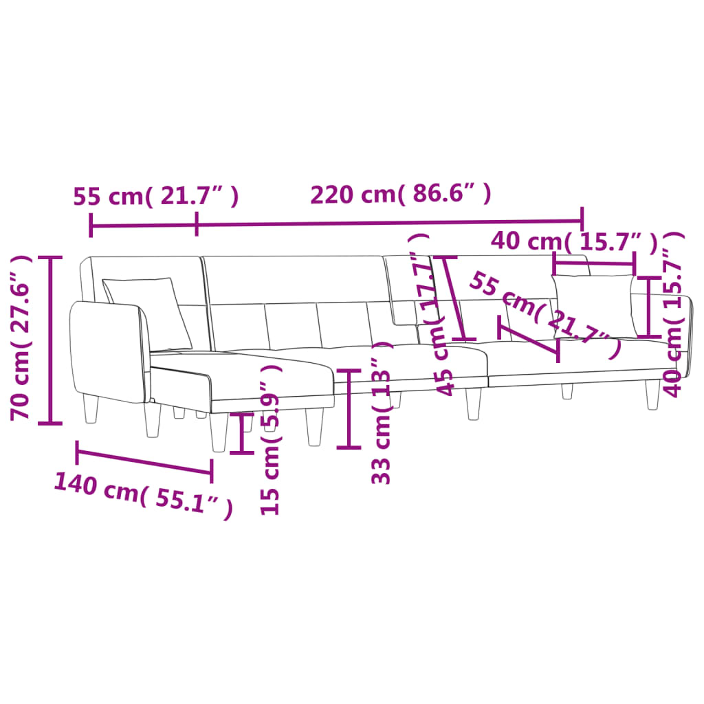 vidaXL Schlafsofa in L-Form Dunkelgrau 275x140x70 cm Stoff