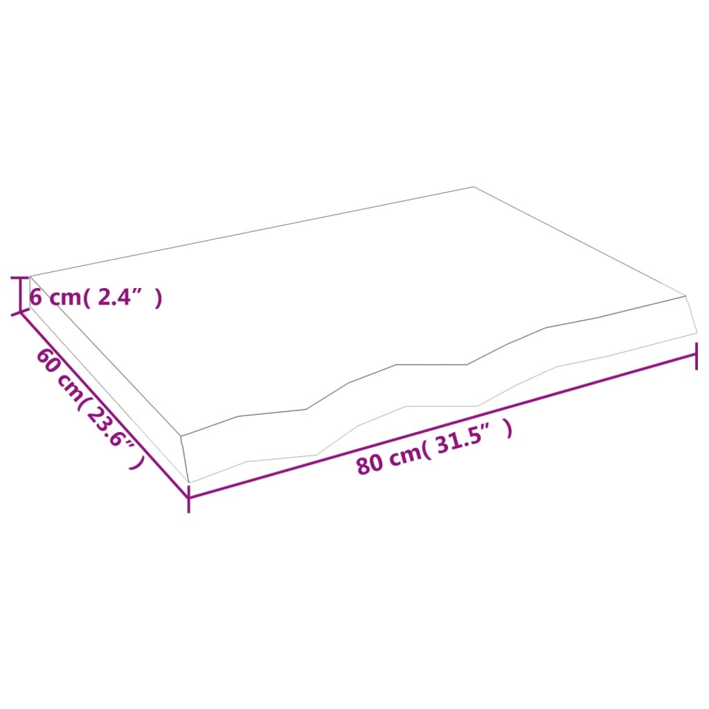 vidaXL Tischplatte 80x60x(2-6) cm Massivholz Eiche Unbehandelt