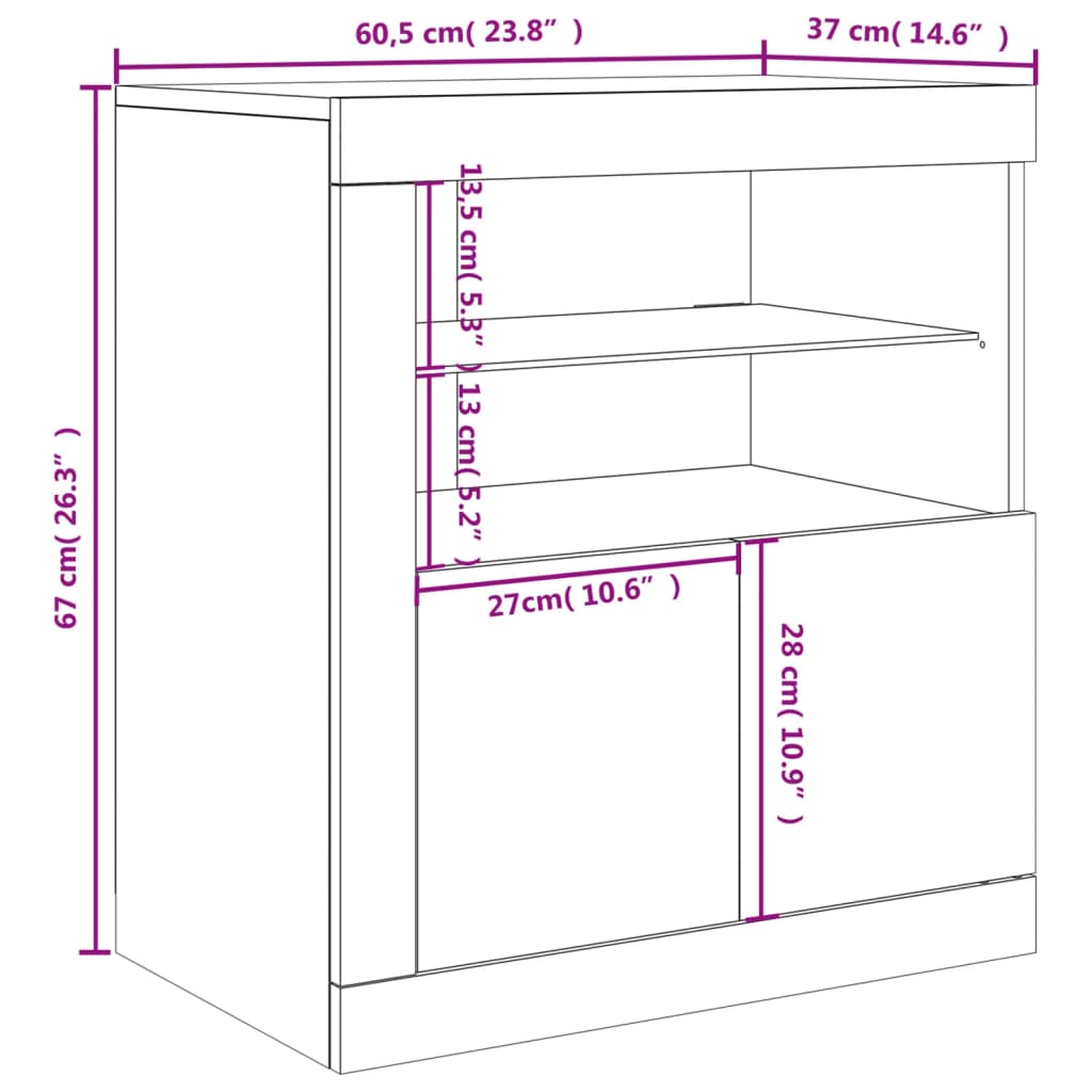 vidaXL Sideboard mit LED-Beleuchtung Weiß 60,5x37x67 cm