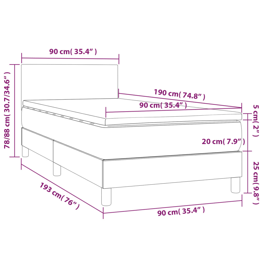 vidaXL Boxspringbett mit Matratze Dunkelblau 90x190 cm Samt