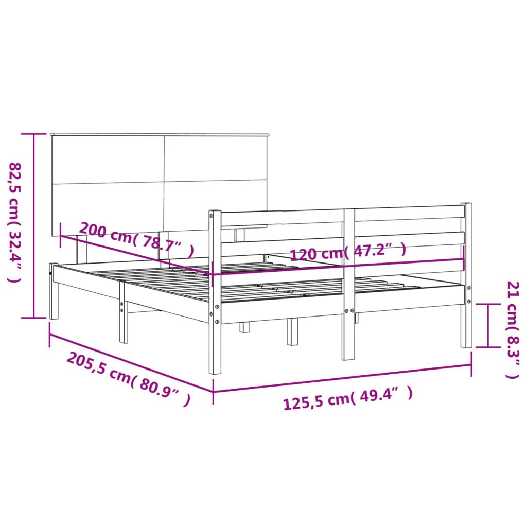 vidaXL Massivholzbett mit Kopfteil Weiß 120x200 cm