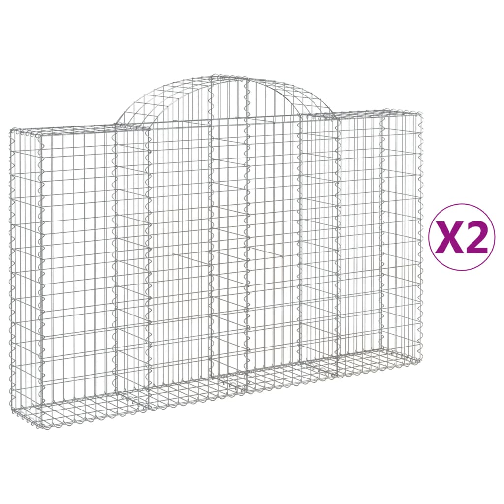 vidaXL Gabionen mit Hochbogen 2 Stk. 200x30x120/140cm Verzinktes Eisen