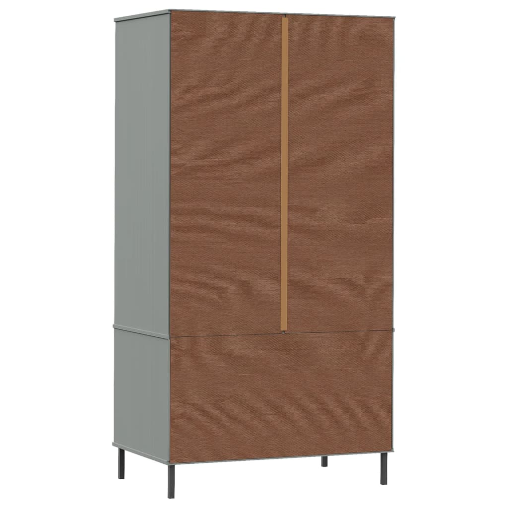 vidaXL Kleiderschrank OSLO Metallbeine Grau 90x55x172,5cm Massivholz