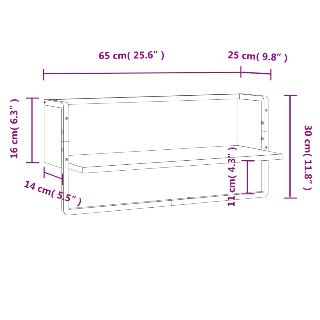 vidaXL Wandregal mit Stange Braun Eichen-Optik 65x25x30 cm