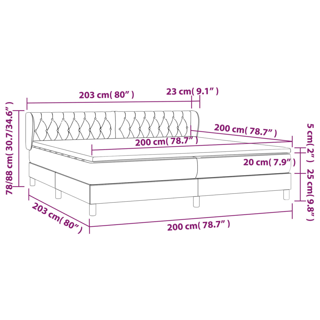 vidaXL Boxspringbett mit Matratze Dunkelgrau 200x200 cm Samt