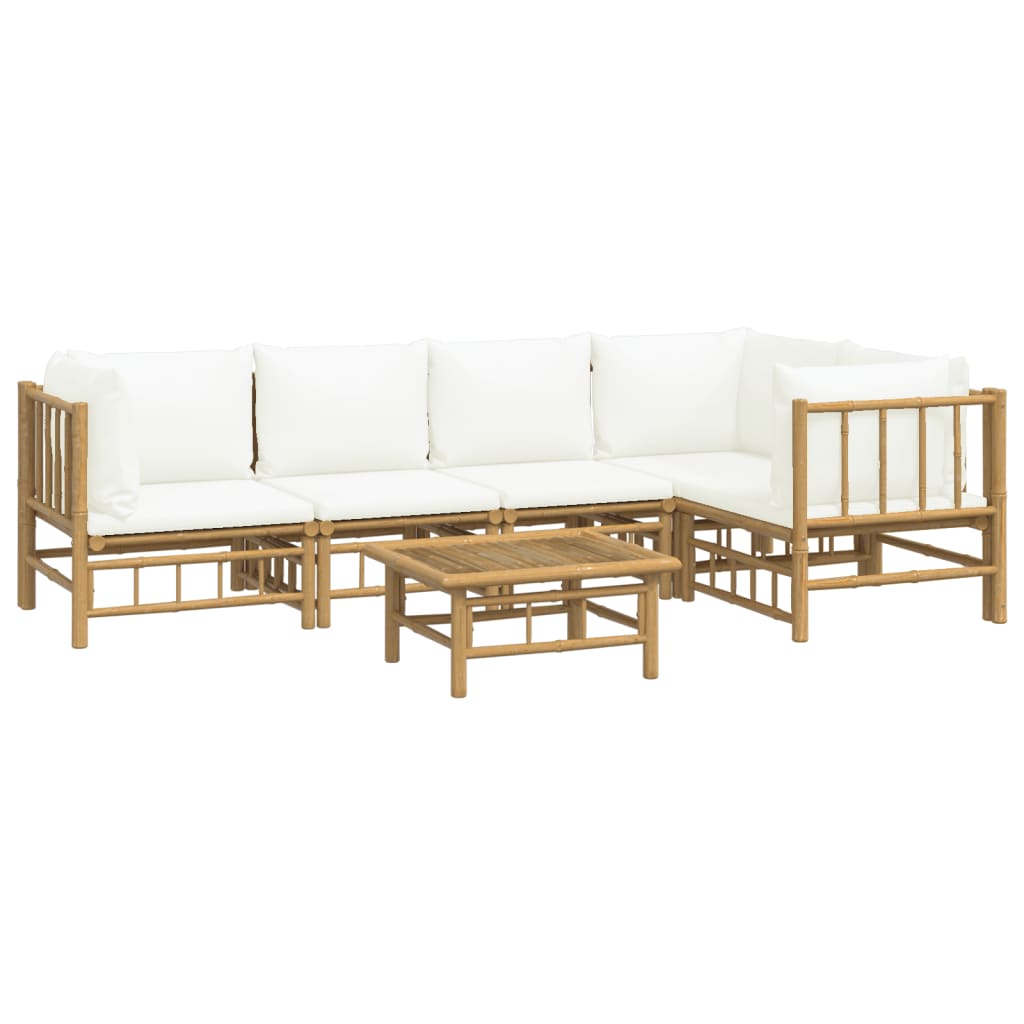 vidaXL 6-tlg. Garten-Lounge-Set mit Cremeweißen Kissen Bambus