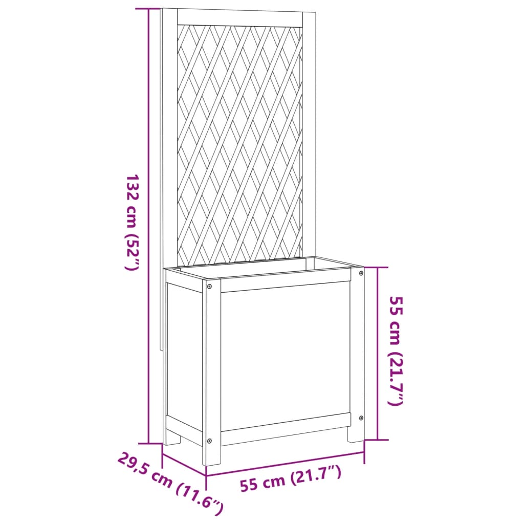 vidaXL Pflanzkübel mit Rankgitter 55x29,5x132 cm Massivholz Akazie