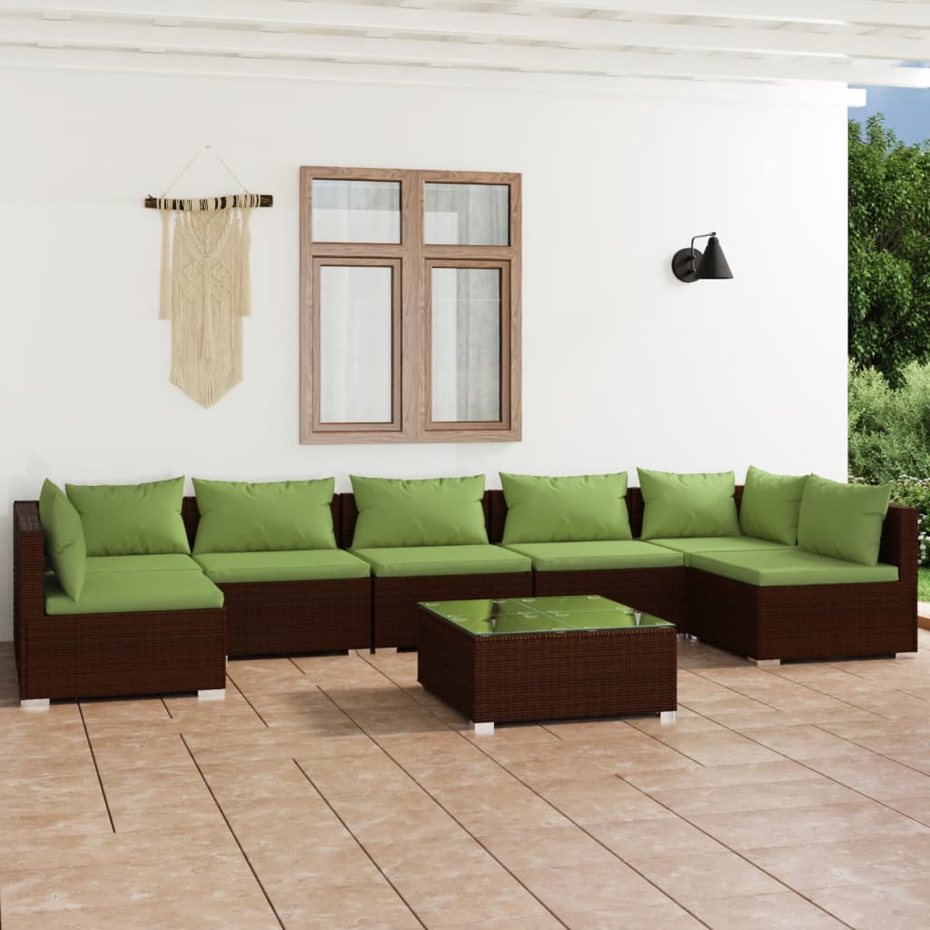 vidaXL 8-tlg. Garten-Lounge-Set mit Kissen Poly Rattan Braun