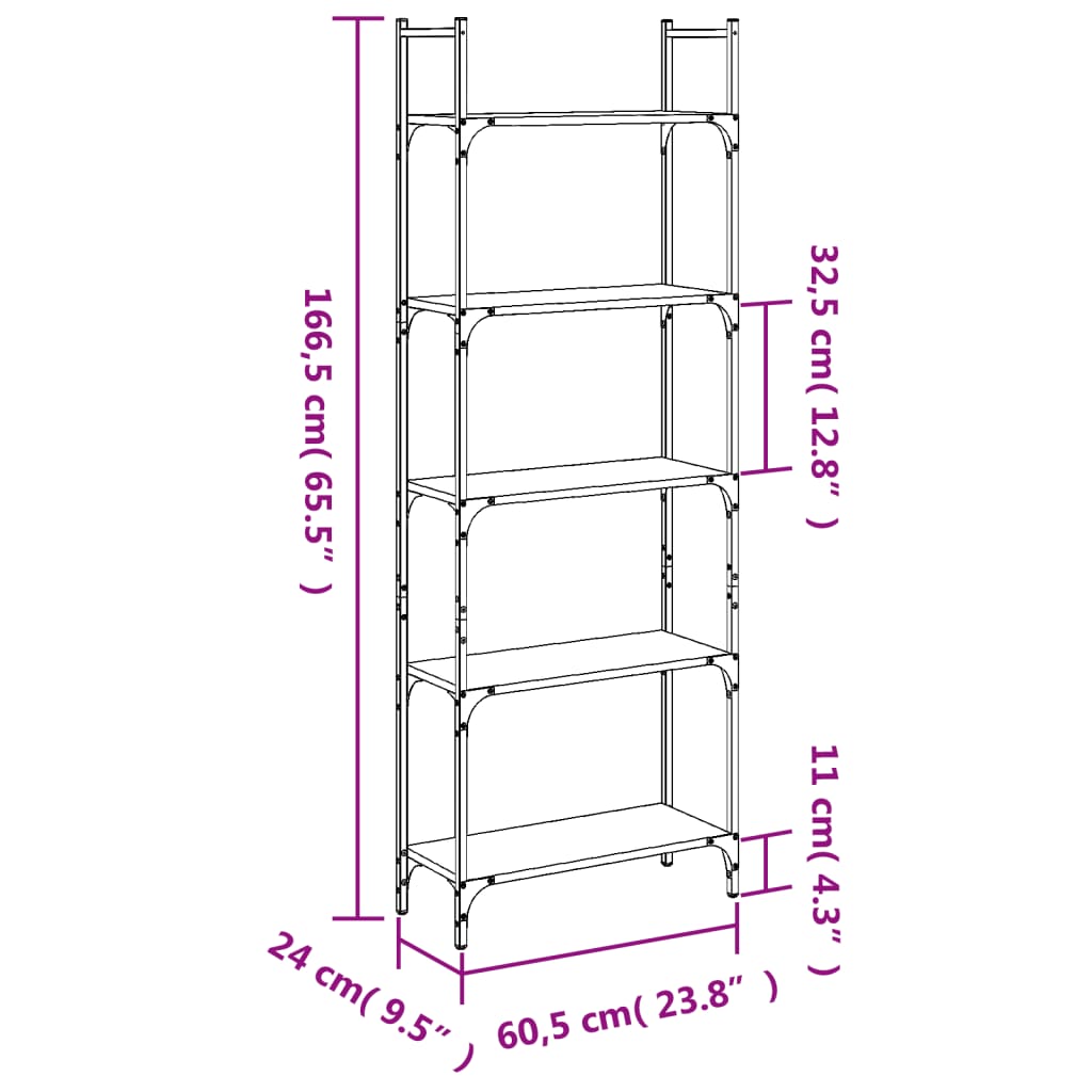 vidaXL Bücherregal 5 Böden Sonoma-Eiche 60,5x24x166,5 cm Holzwerkstoff