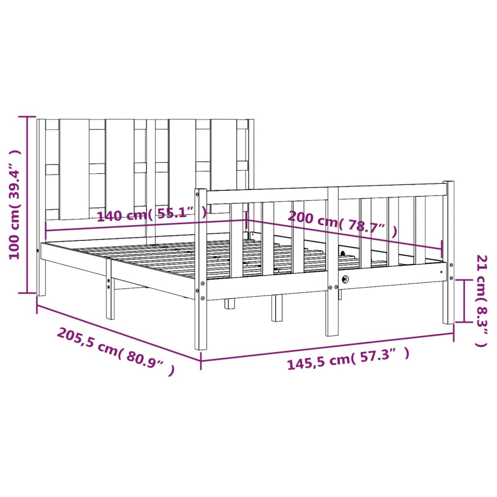 vidaXL Massivholzbett mit Kopfteil Weiß 140x200 cm