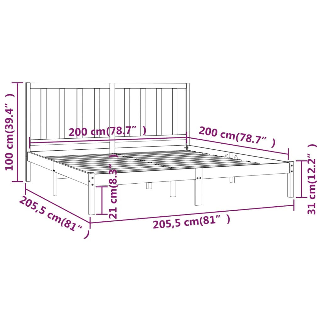 vidaXL Massivholzbett Kiefer 200x200 cm