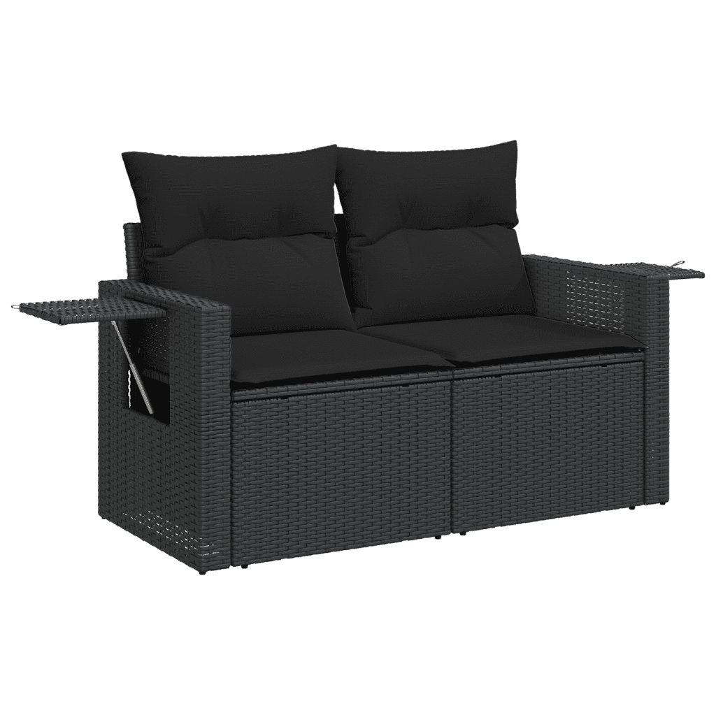 vidaXL 10-tlg. Garten-Sofagarnitur mit Kissen Schwarz Poly Rattan