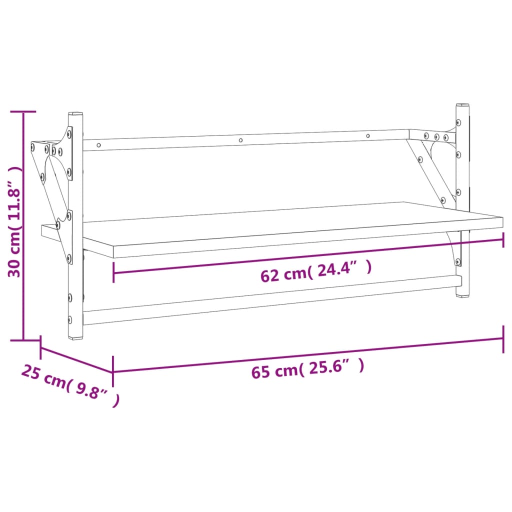 vidaXL Wandregale mit Stangen 2 Stk. Braun Eichen-Optik 65x25x30 cm