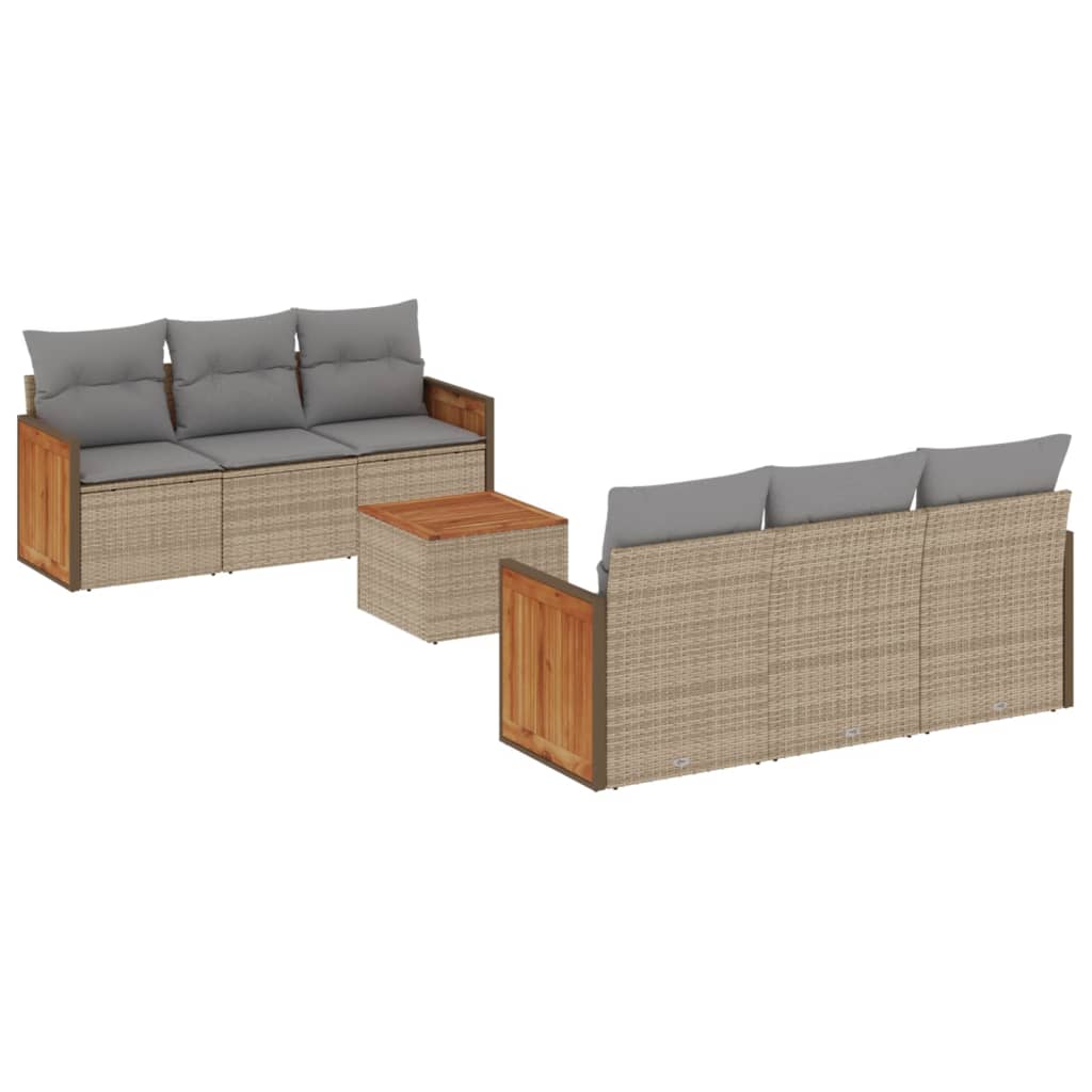 vidaXL 7-tlg. Garten-Sofagarnitur mit Kissen Beige Poly Rattan