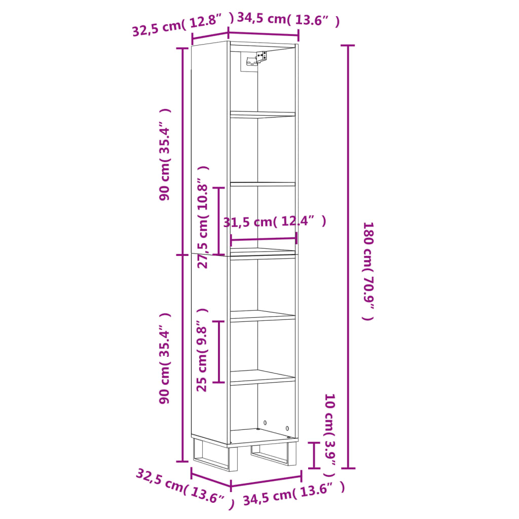 vidaXL Highboard Betongrau 34,5x32,5x180 cm Holzwerkstoff