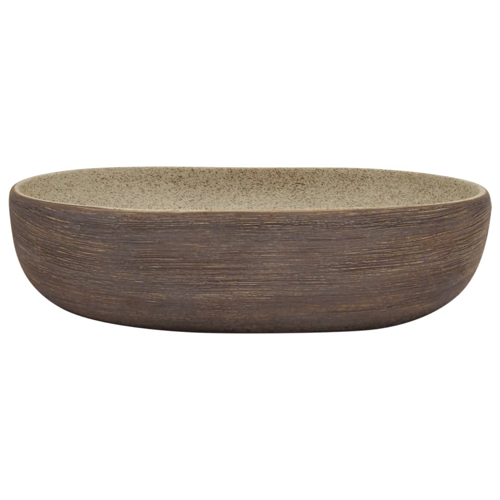 vidaXL Aufsatzwaschbecken Sandfarben Braun Oval 59x40x14 cm Keramik