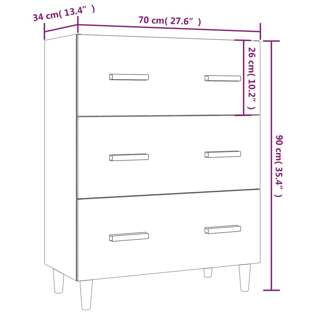 vidaXL Sideboard Hochglanz-Weiß 70x34x90 cm Holzwerkstoff