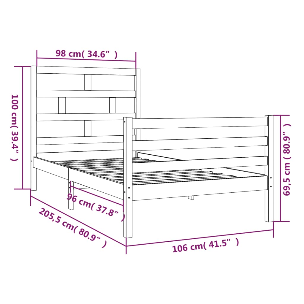 vidaXL Massivholzbett Kiefer 100x200 cm