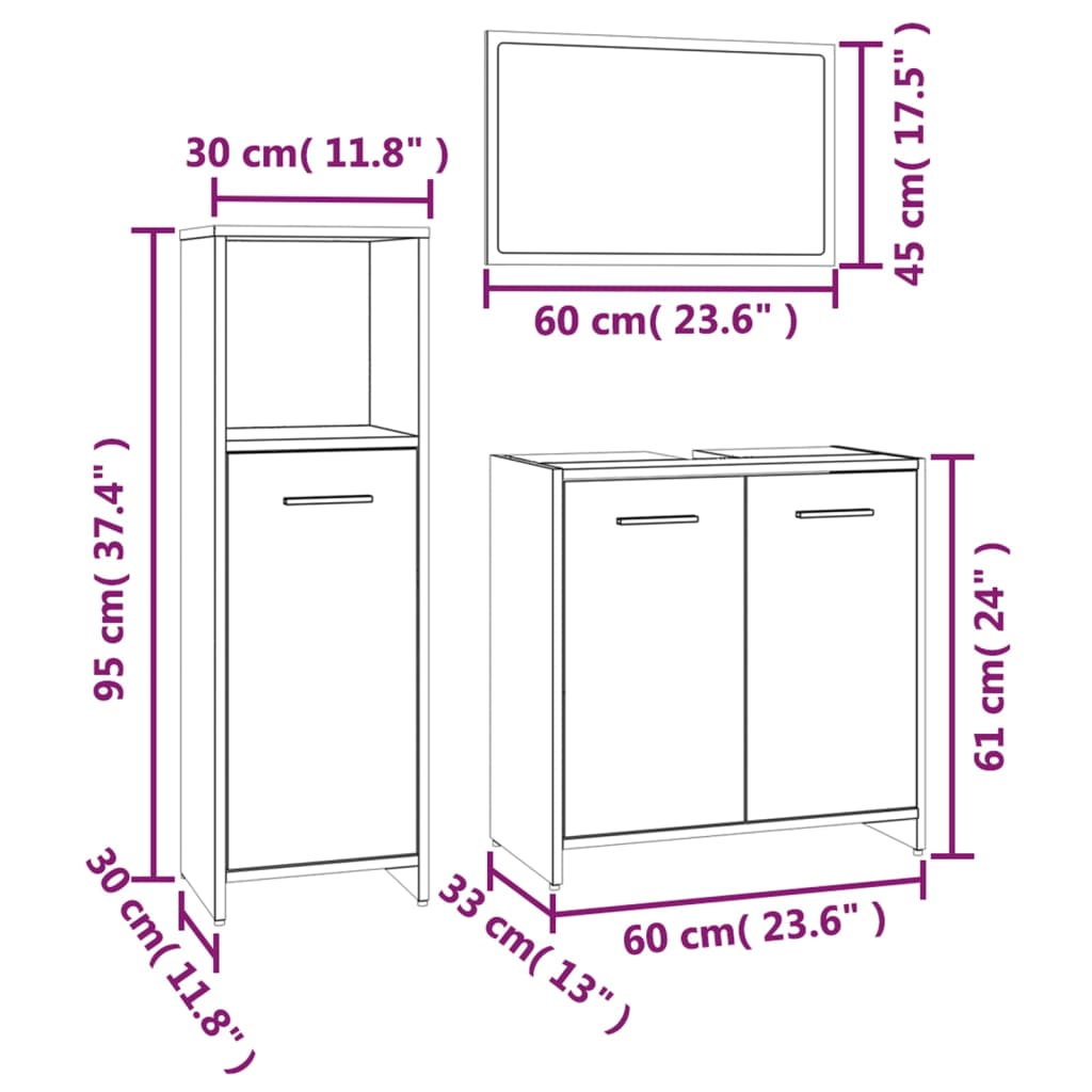 vidaXL 3-tlg. Badmöbel-Set Braun Eichen-Optik Holzwerkstoff