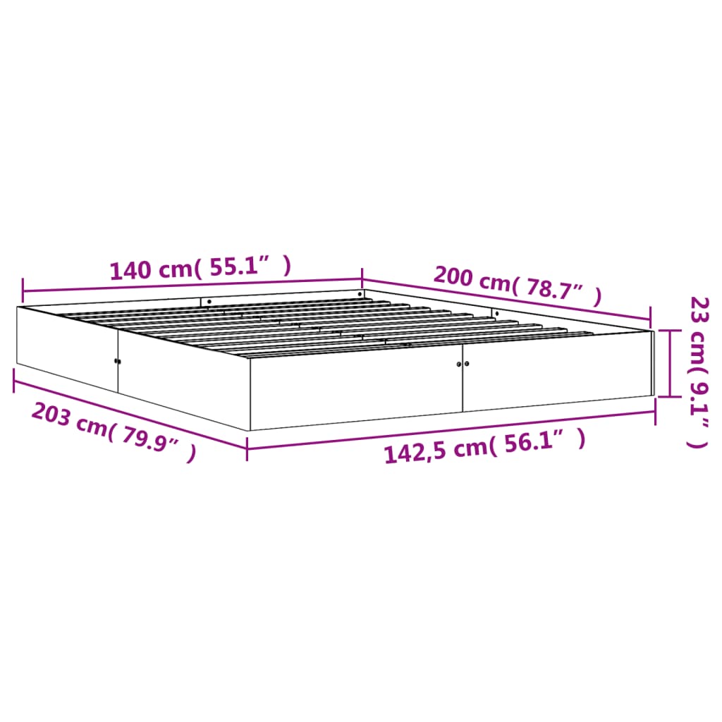 vidaXL Massivholzbett ohne Matratze Wachsbraun 140x200 cm Kiefernholz