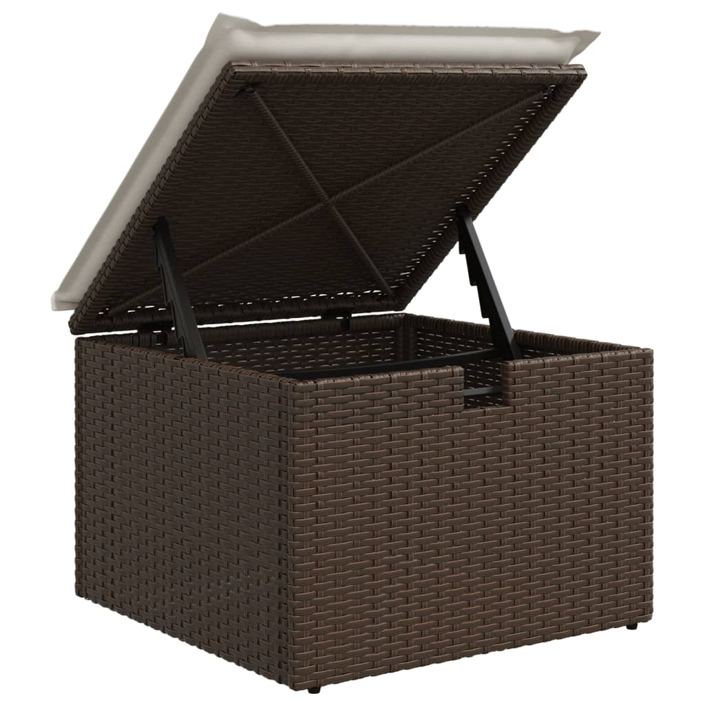 vidaXL Gartenhocker mit Kissen Braun 55x55x37 cm Poly Rattan