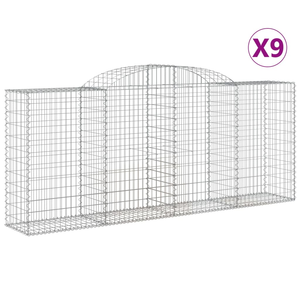 vidaXL Gabionen mit Hochbogen 9 Stk. 300x50x120/140cm Verzinktes Eisen