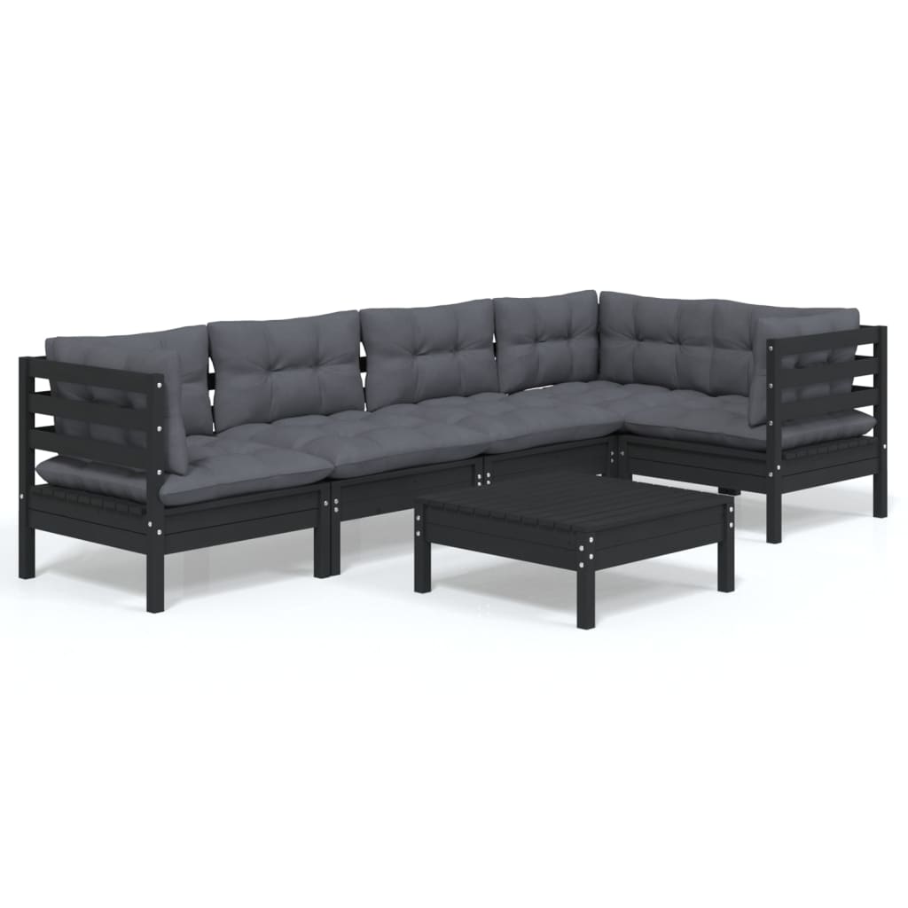 vidaXL 6-tlg. Garten-Lounge-Set mit Kissen Schwarz Kiefernholz