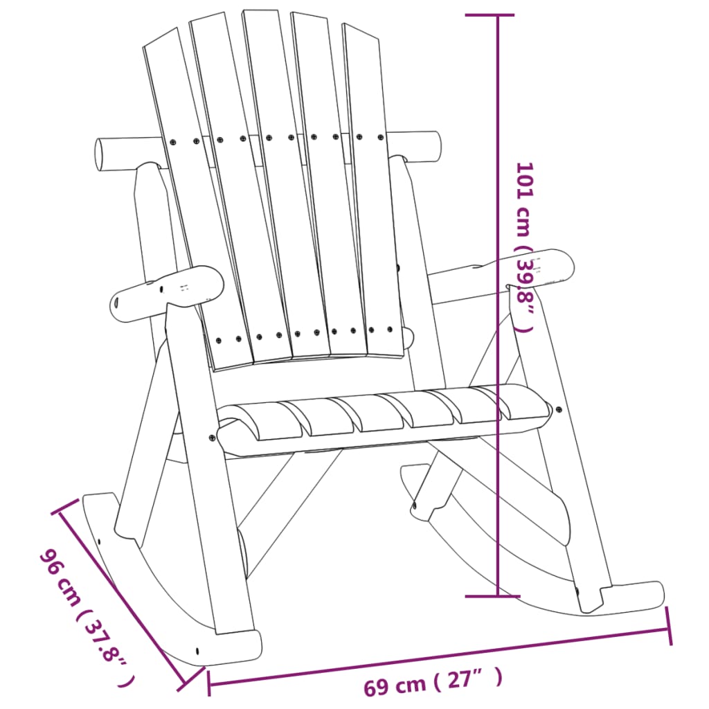 vidaXL Garten-Schaukelstuhl 69x96x101 cm Massivholz Fichte