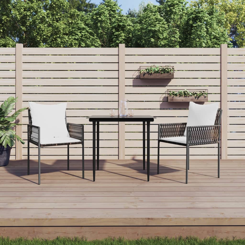 vidaXL 3-tlg. Garten-Essgruppe mit Kissen Poly Rattan und Stahl