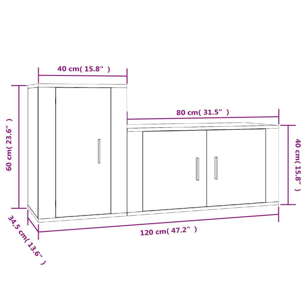 vidaXL 2-tlg. TV-Schrank-Set Betongrau Holzwerkstoff