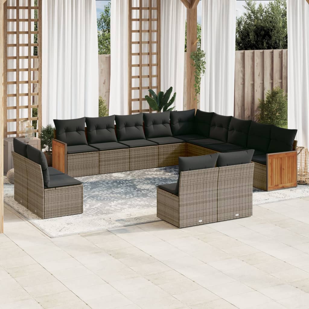 vidaXL 13-tlg. Garten-Sofagarnitur mit Kissen Grau Poly Rattan