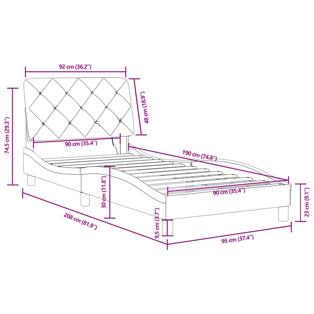 vidaXL Bettgestell mit LED-Leuchten Blau 90x190 cm Samt