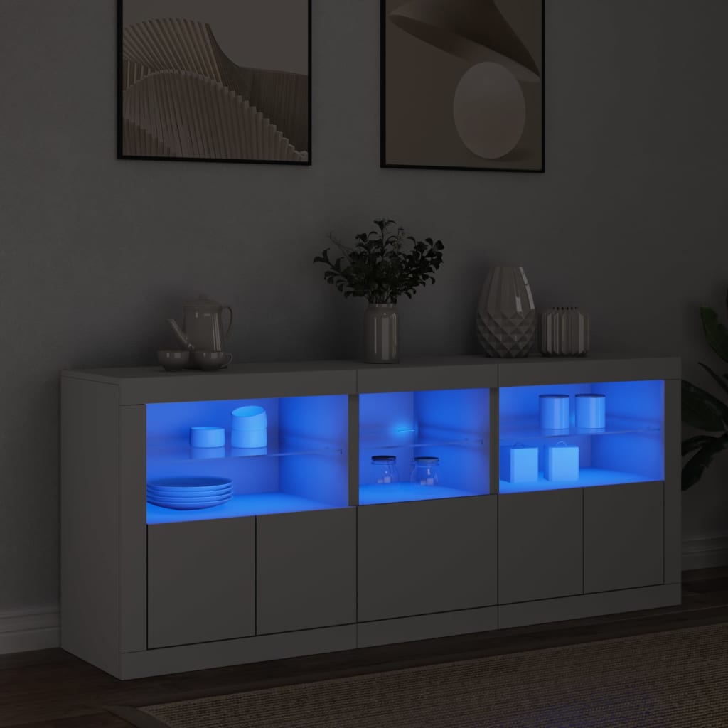 vidaXL Sideboard mit LED-Leuchten Weiß 162x37x67 cm