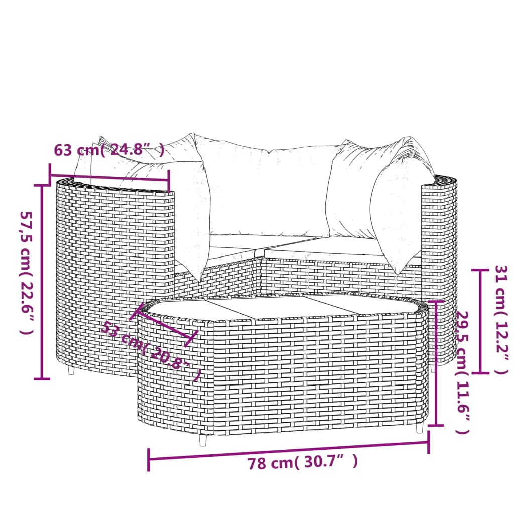 vidaXL 4-tlg. Garten-Lounge-Set mit Kissen Schwarz Poly Rattan