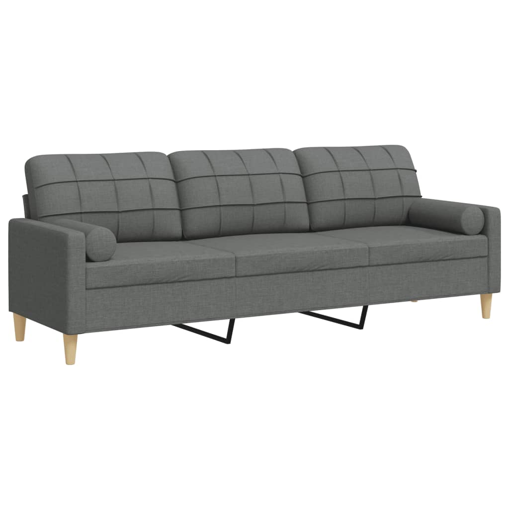 vidaXL Sofa 3-Sitzer mit Zierkissen Dunkelgrau 210 cm Stoff