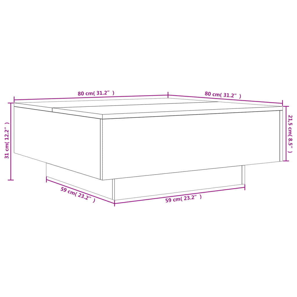 vidaXL Couchtisch mit LED-Leuchten Weiß 80x80x31 cm