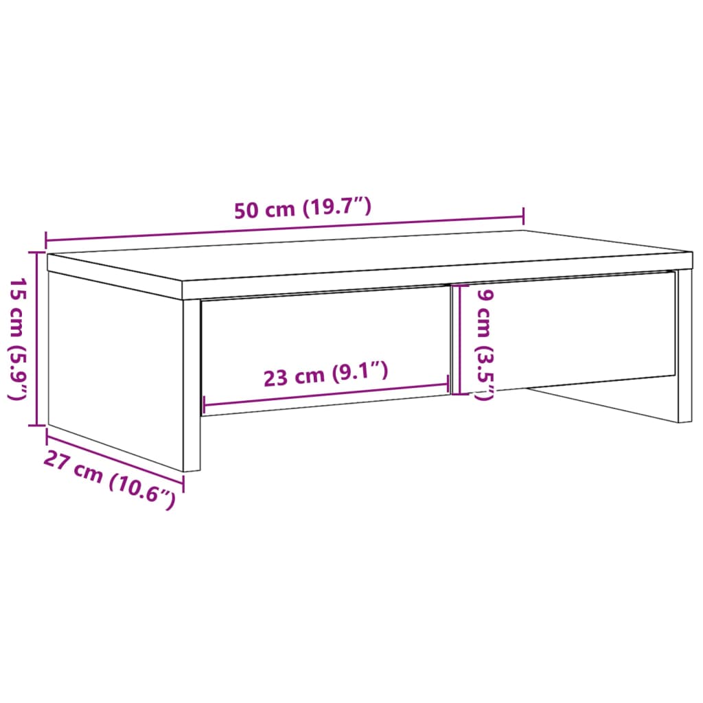 vidaXL Monitorständer mit Schubladen Altholz-Optik 50x27x15 cm