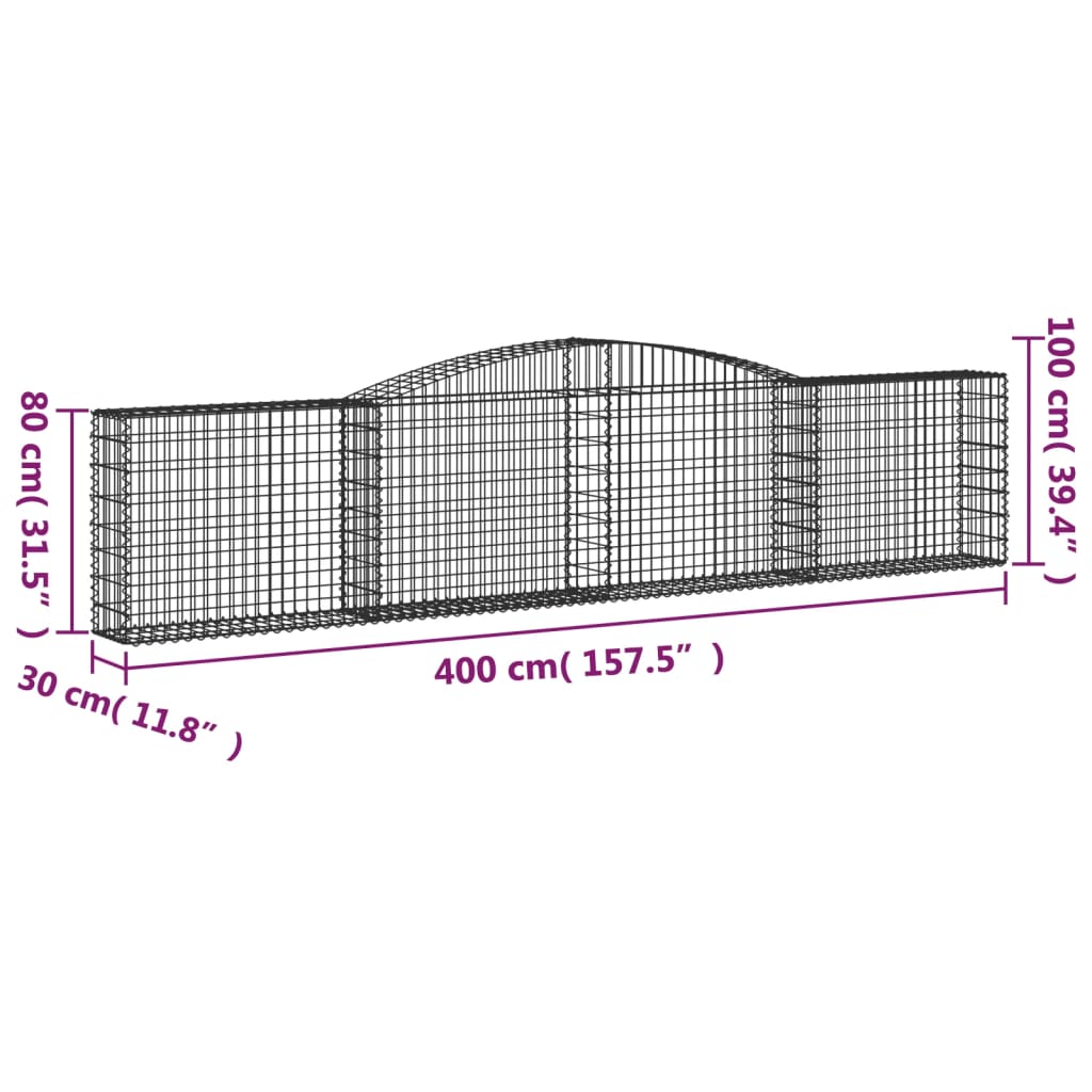 vidaXL Gabionen mit Hochbogen 10 Stk. 400x30x80/100cm Verzinktes Eisen