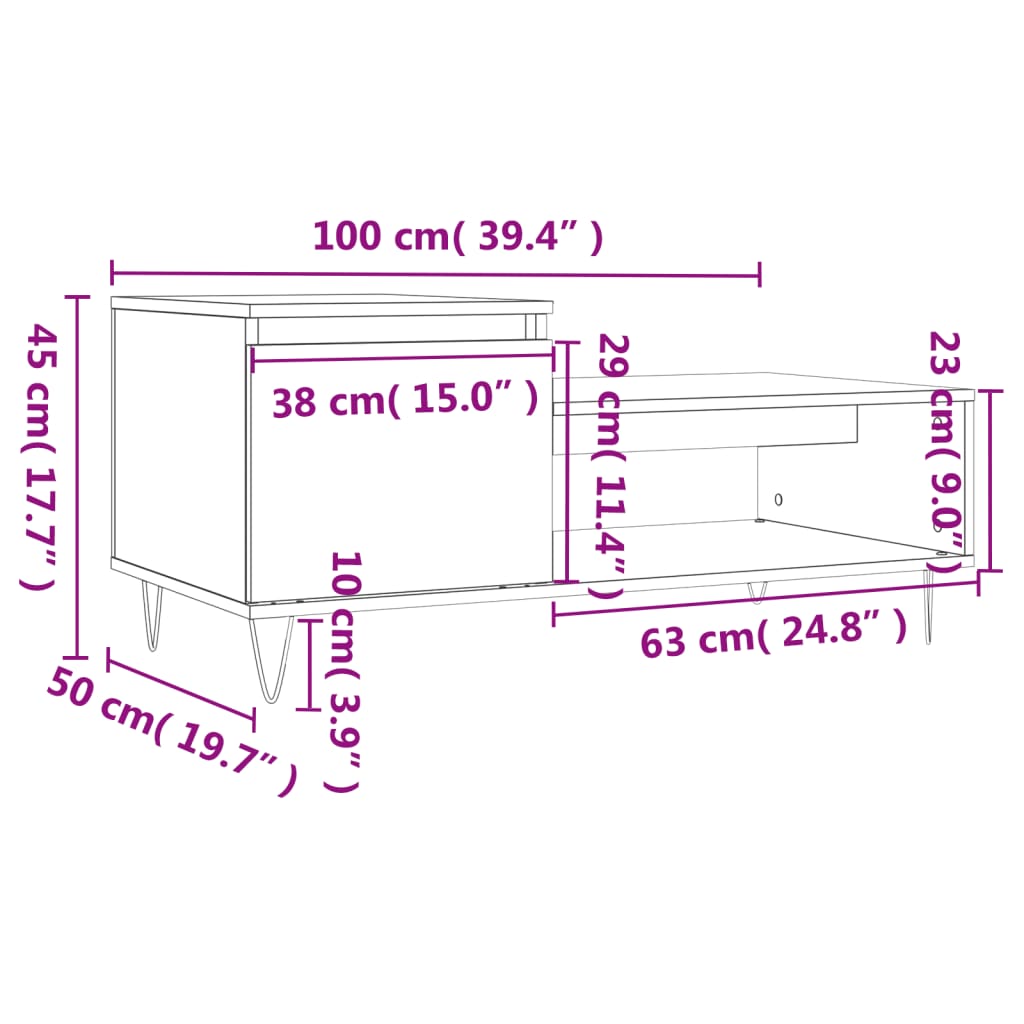 vidaXL Couchtisch Räuchereiche 100x50x45 cm Holzwerkstoff