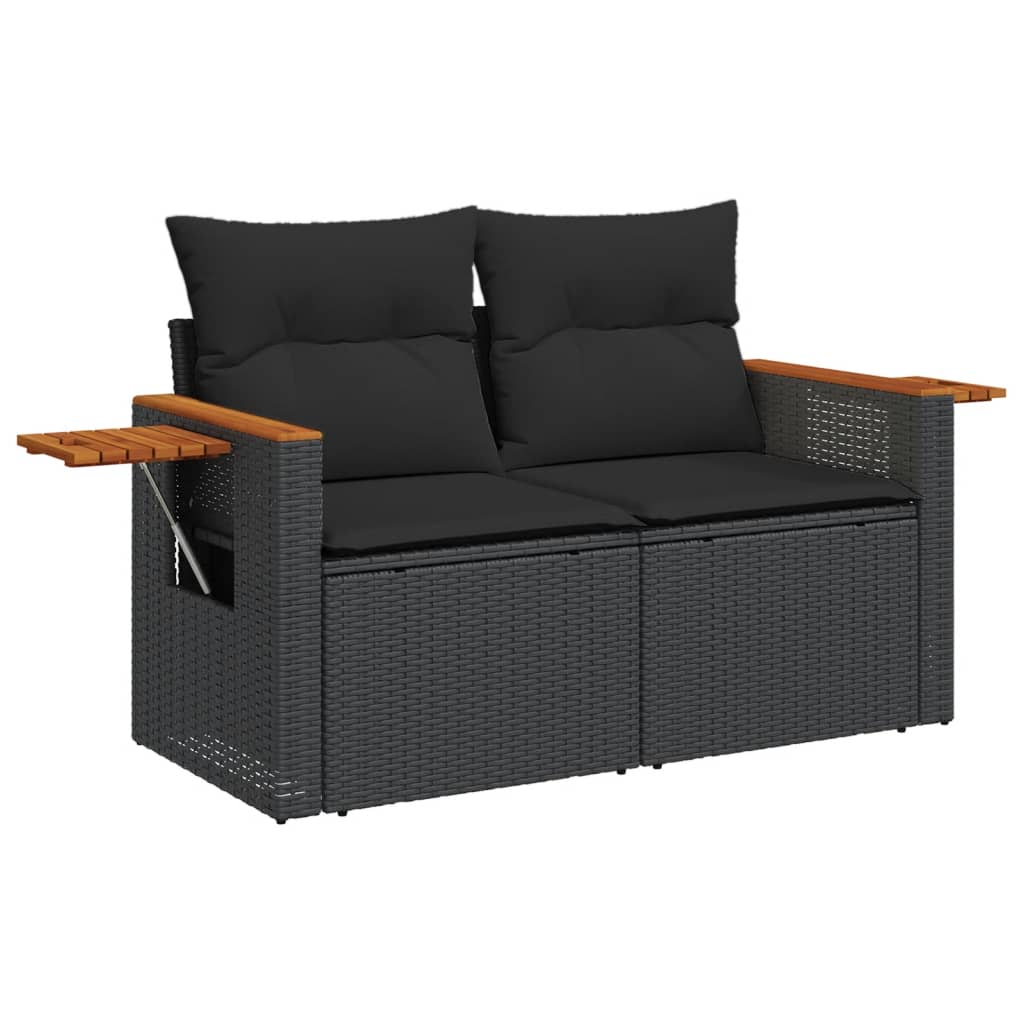 vidaXL 4-tlg. Garten-Sofagarnitur mit Kissen Schwarz Poly Rattan