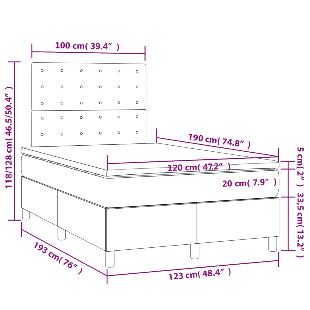 vidaXL Boxspringbett mit Matratze Creme 120x190 cm Stoff