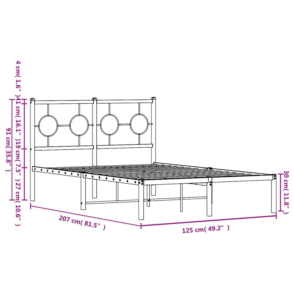 vidaXL Bettgestell mit Kopfteil Metall Schwarz 120x200 cm