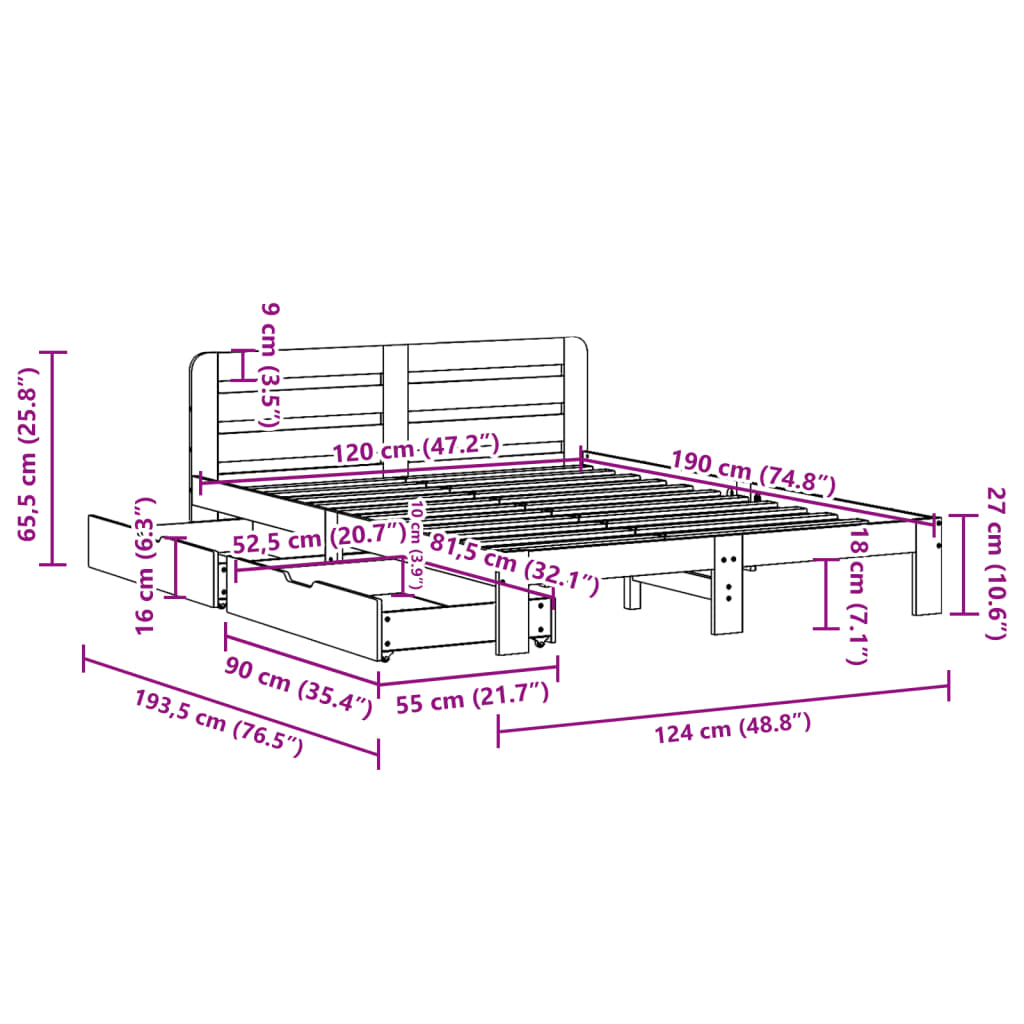 vidaXL Massivholzbett ohne Matratze Weiß 120x190 cm Kiefernholz