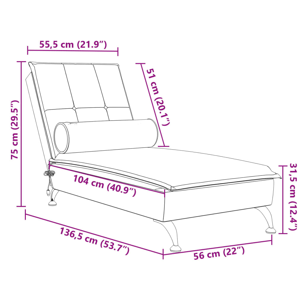 vidaXL Massage-Chaiselongue mit Nackenrolle Schwarz Samt