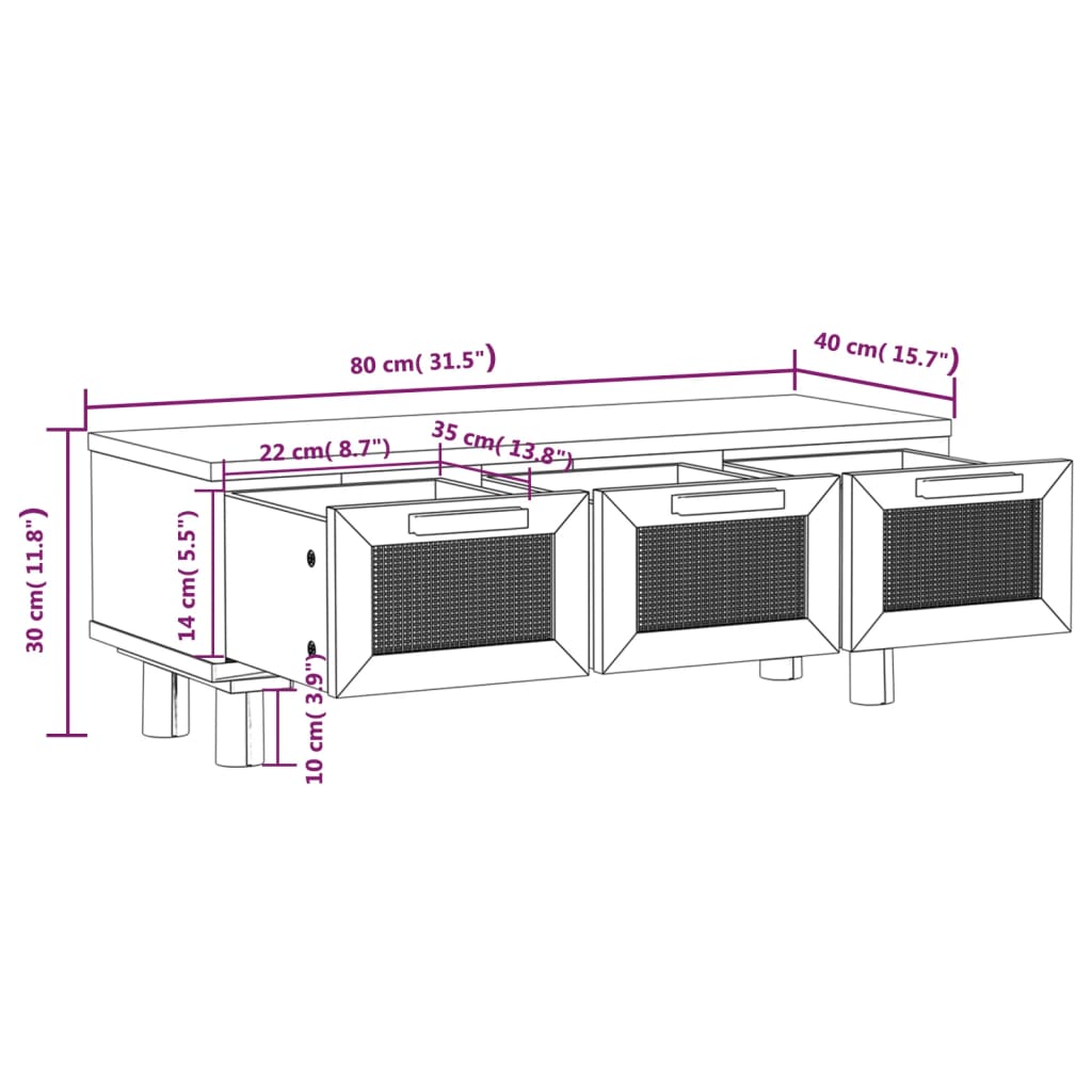 vidaXL Couchtisch Schwarz 80x40x30 cm Holzwerkstoff Massivholz Kiefer