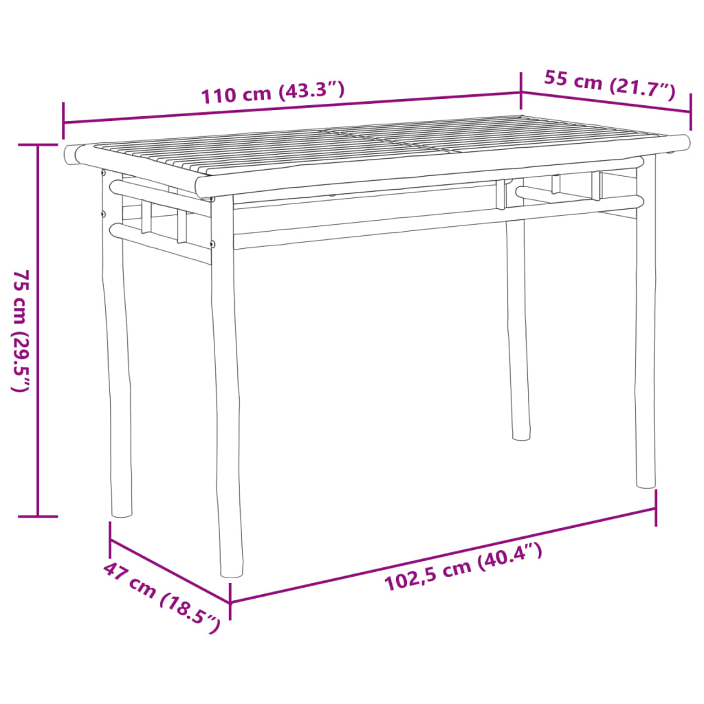 vidaXL Garten-Esstisch 110x55x75 cm Bambus